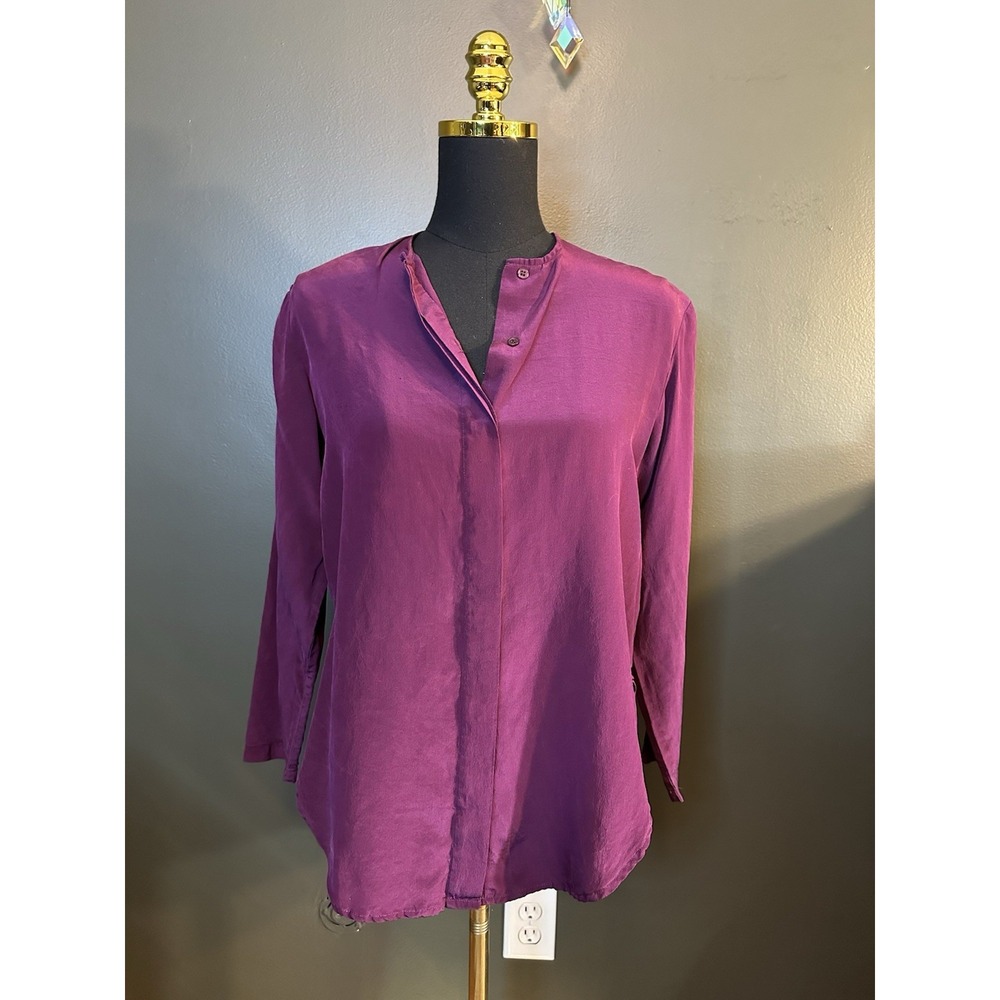 Royal Silk Vintage Purple Long Sleeve Button Down Blouse P Petite